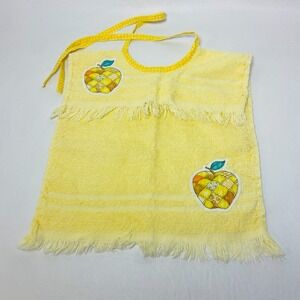 Vintage St. Mary's Embroidered Apple Baby‎ Tie Bib Terrycloth Yellow 70s Towel